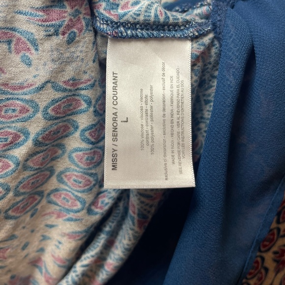 Vintage America Boho Blue Gray Patterned Long Sleeve Blouse - Size L - Picture 5 of 5